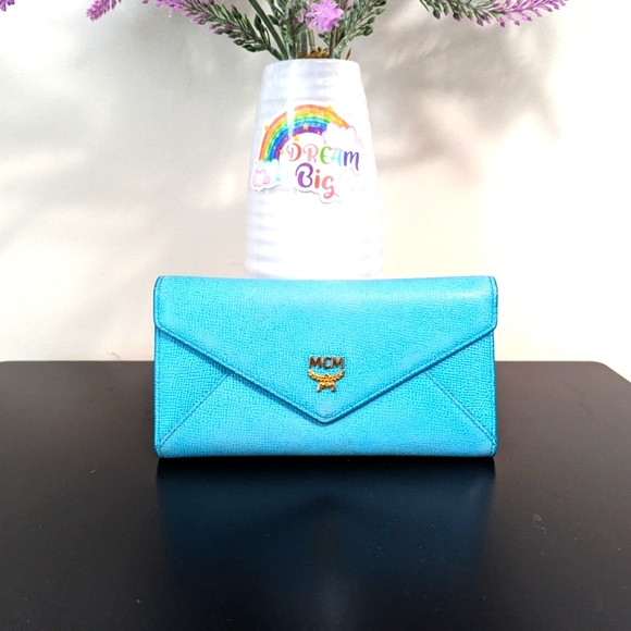 MCM Handbags - MCM sky blue cross grain envelope snap wallet